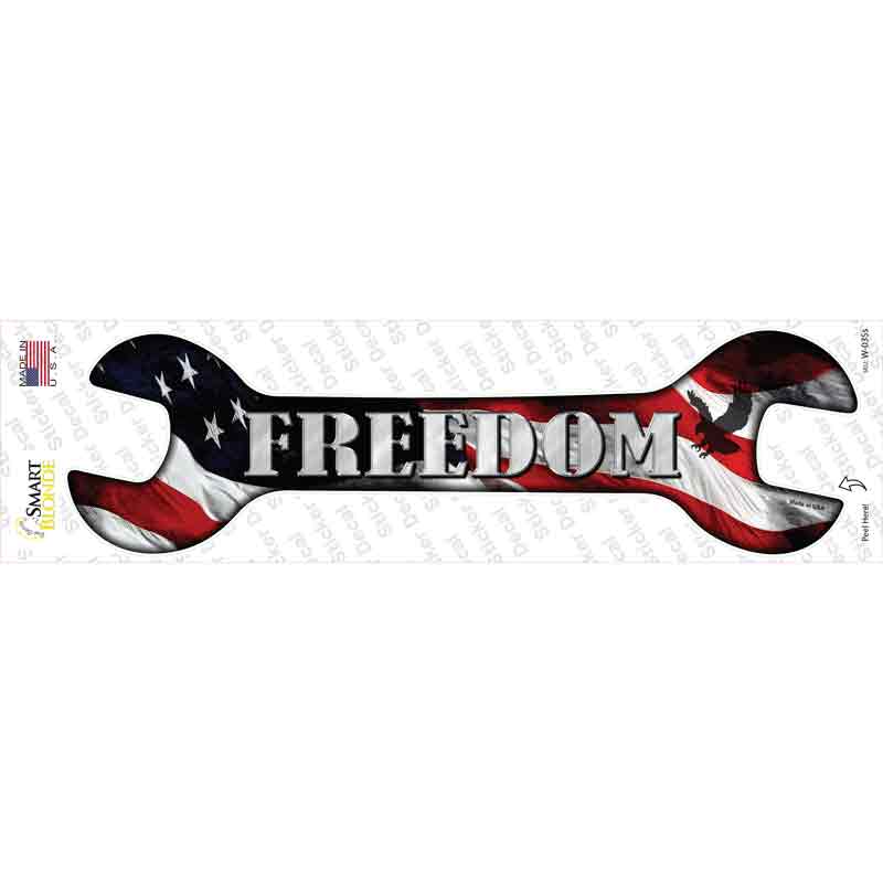 W-035s-M Freedom with American Flag Novelty Wrench Sticker Decal - Medium