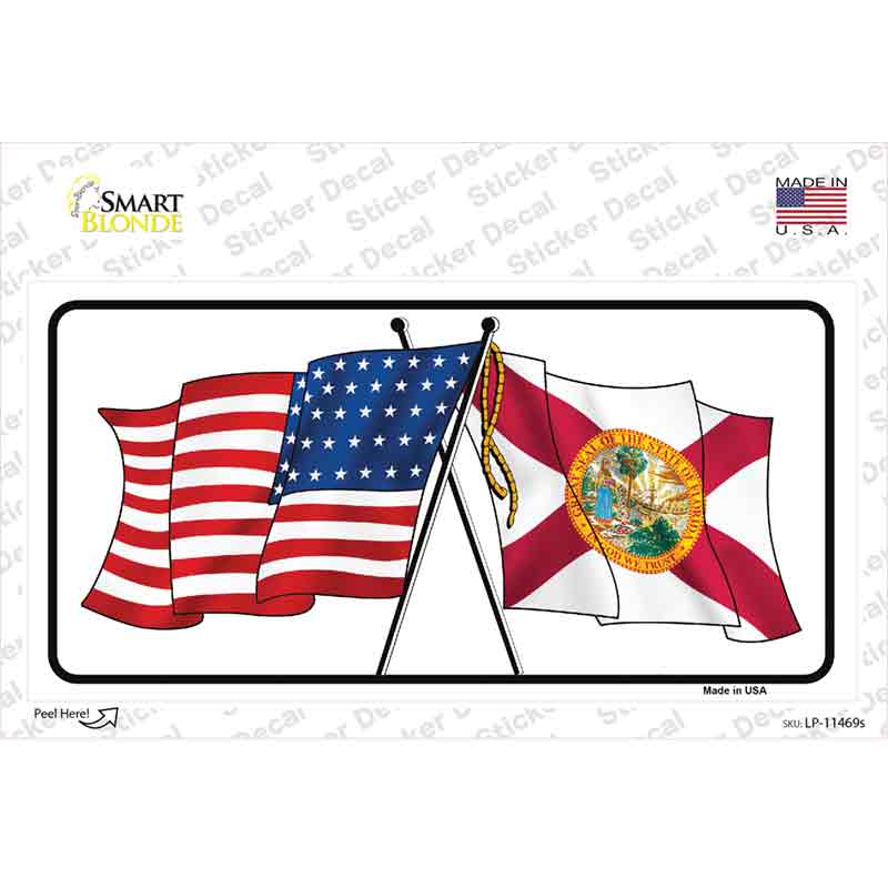 LP-11469s-M Florida Crossed US Flag Novelty Sticker Decal - Medium