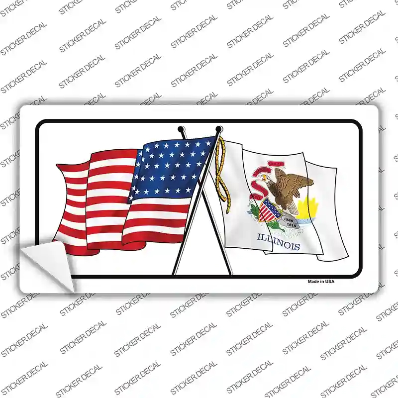 LP-11473s-S Illinois Crossed US Flag Novelty Sticker Decal - Small