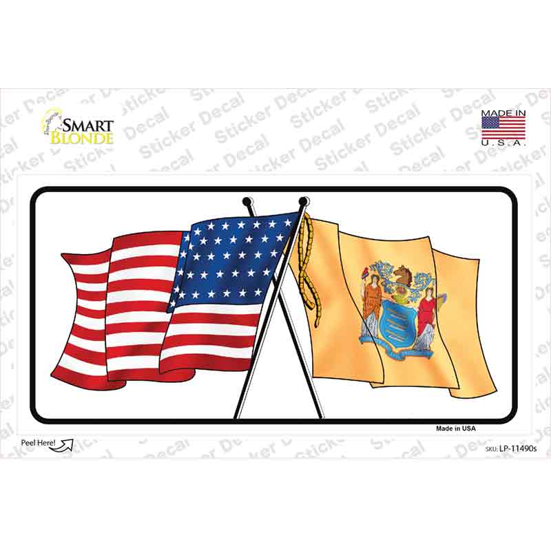 LP-11490s-M   Jersey Crossed US Flag Novelty Sticker Decal - Medium