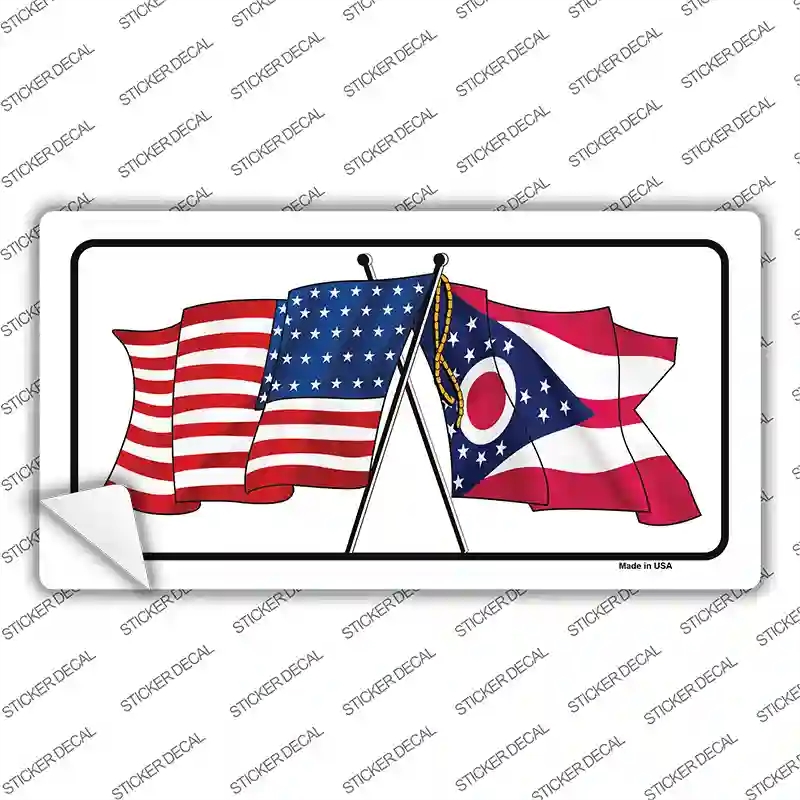 LP-11495s-L Ohio Crossed US Flag Novelty Sticker Decal - Large