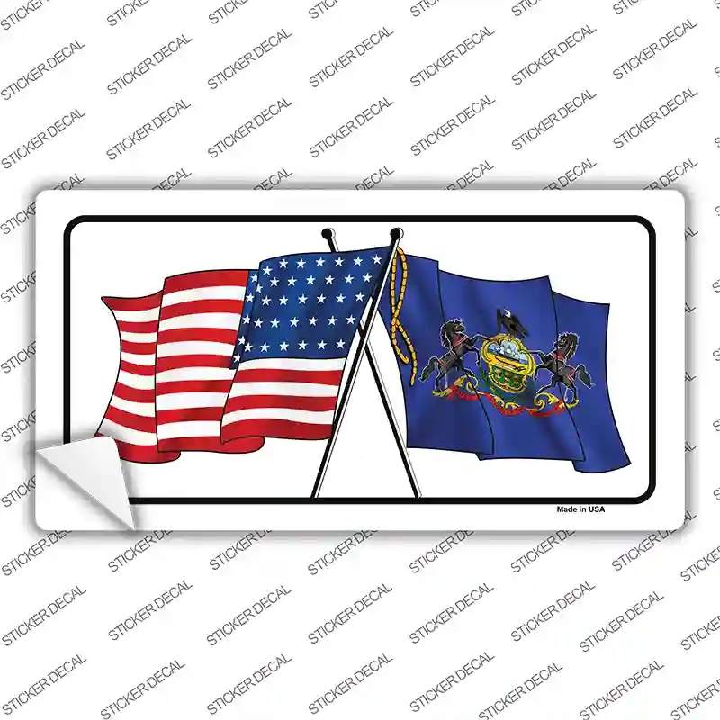 LP-11498s-S Pennsylvania Crossed US Flag Novelty Sticker Decal - Small
