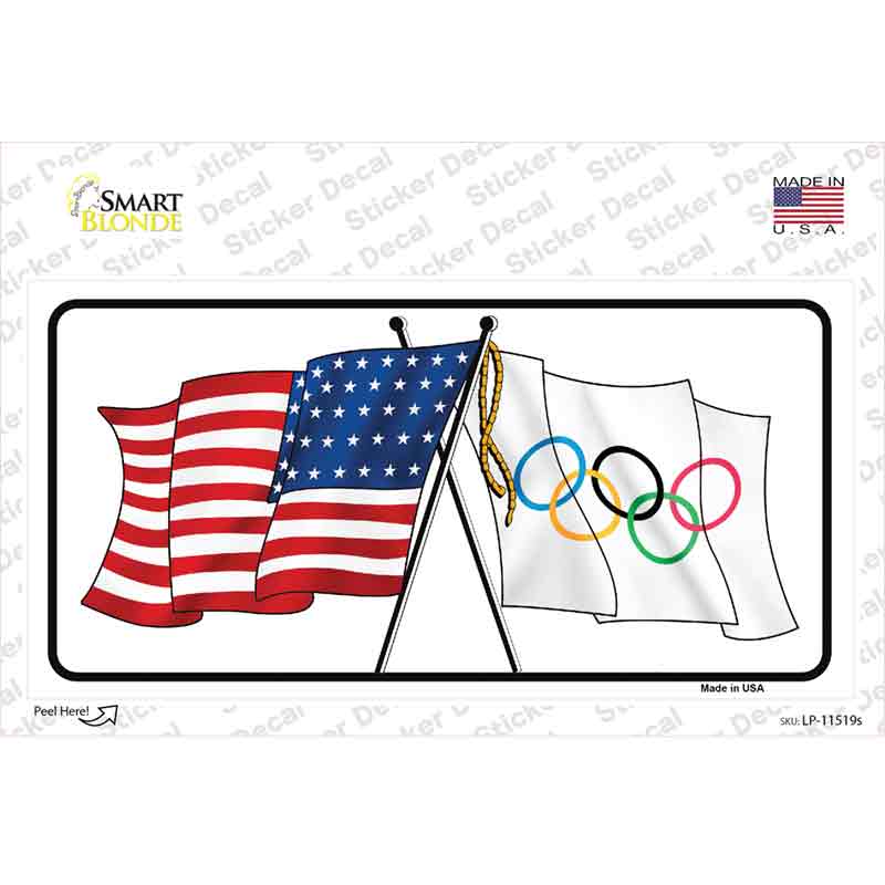 LP-11519s-M Olympic Crossed US Flag Novelty Sticker Decal - Medium