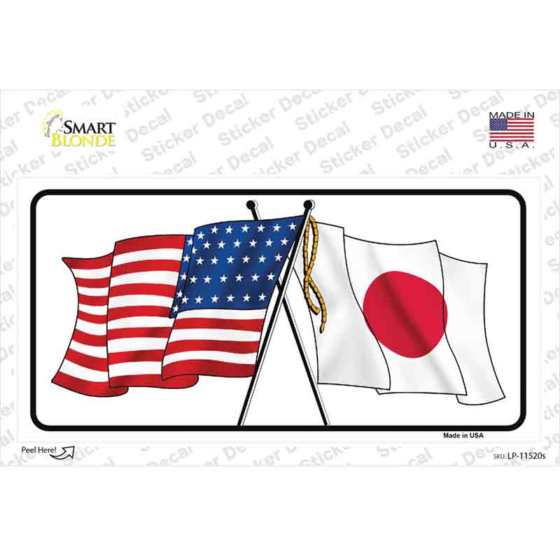 LP-11520s-M Japan Crossed US Flag Novelty Sticker Decal - Medium