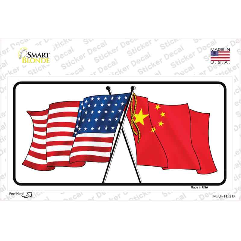 LP-11521s-M China Crossed US Flag Novelty Sticker Decal - Medium