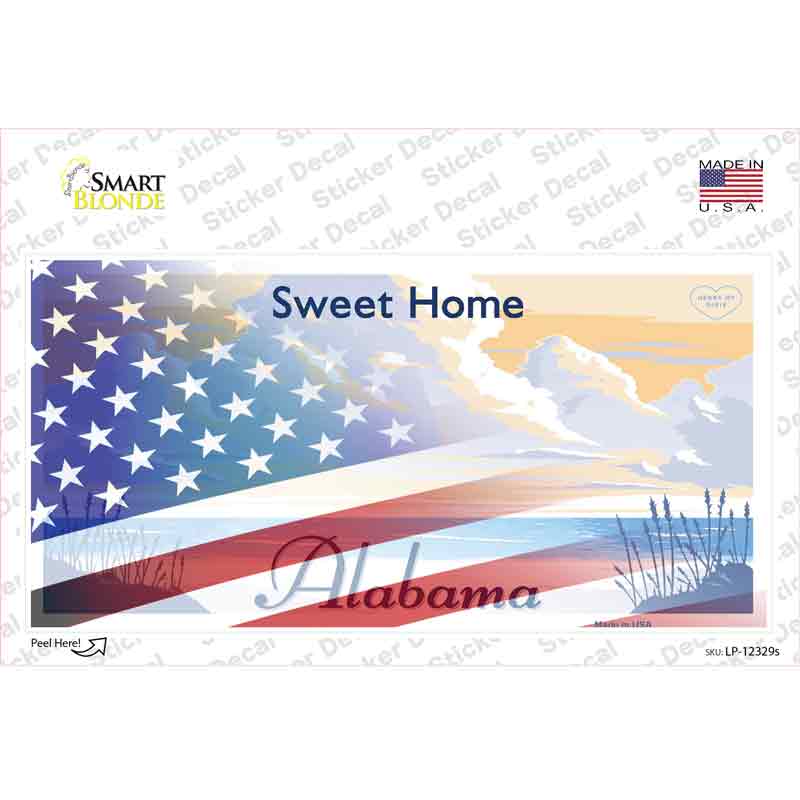 LP-12329s-M Alabama with American Flag Novelty Sticker Decal - Medium