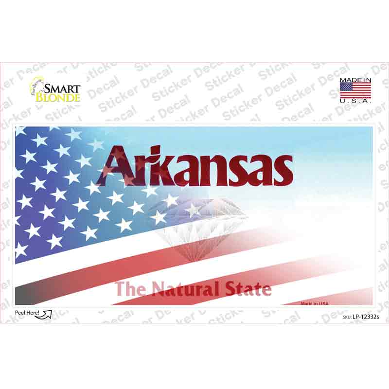 LP-12332s-M Arkansas with American Flag Novelty Sticker Decal - Medium