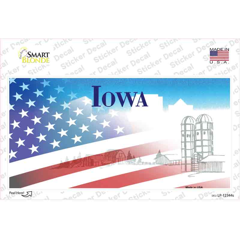 LP-12344s-M Iowa with American Flag Novelty Sticker Decal - Medium