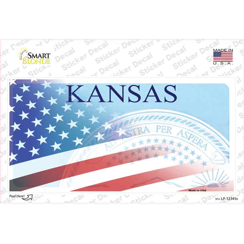 LP-12345s-M Kansas with American Flag Novelty Sticker Decal - Medium