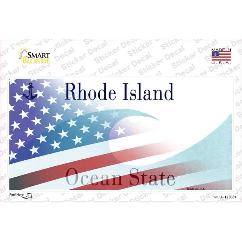 LP-12368s-M Rhode Island with American Flag Novelty Sticker Decal - Medium