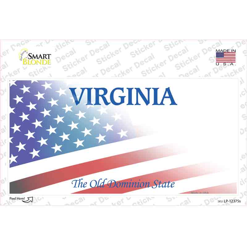 LP-12375s-M Virginia with American Flag Novelty Sticker Decal - Medium