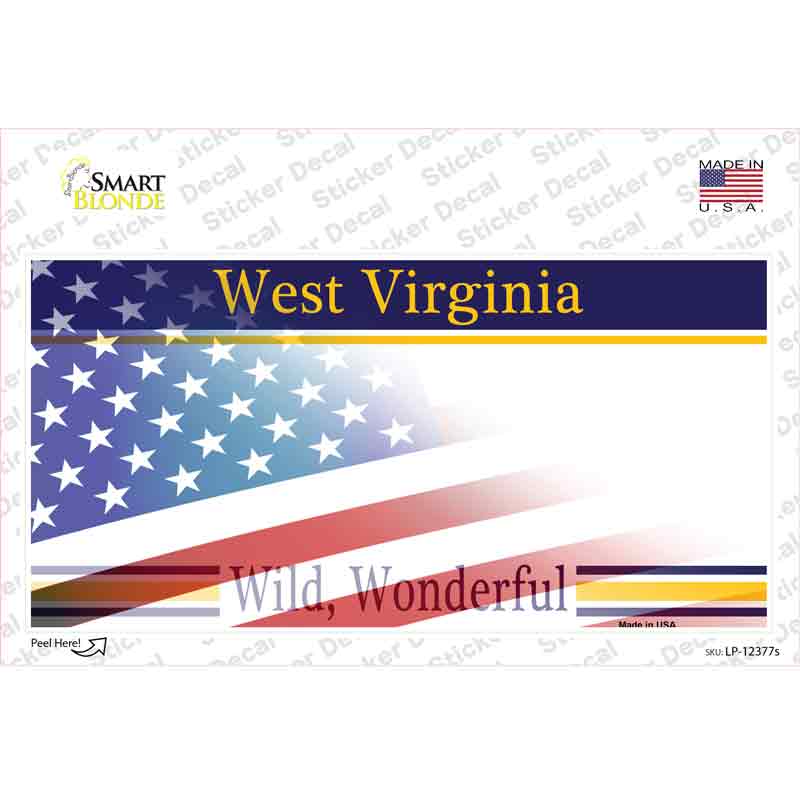 LP-12377s-M West Virginia with American Flag Novelty Sticker Decal - Medium