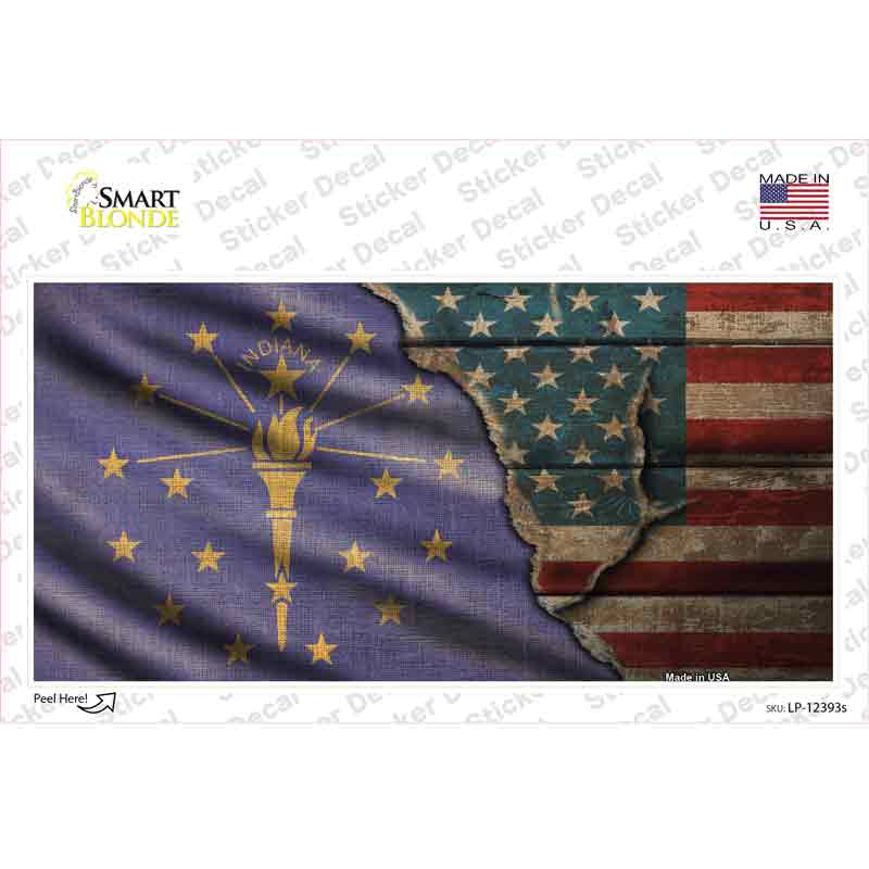 LP-12393s-M Indiana & American Flag Novelty Sticker Decal - Medium