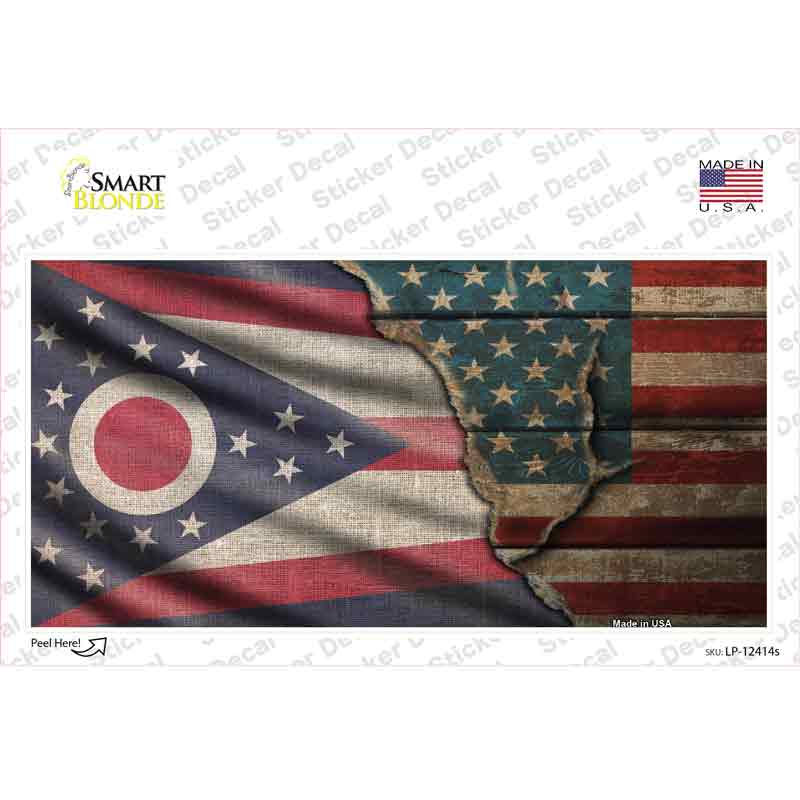 LP-12414s-M Ohio & American Flag Novelty Sticker Decal - Medium