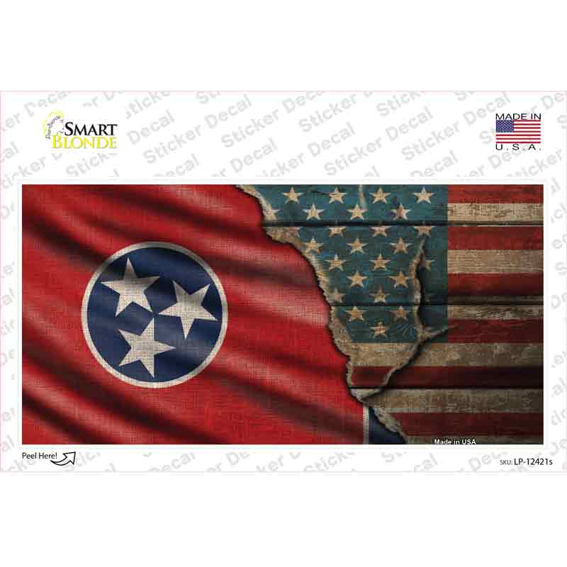 LP-12421s-M Tennessee & American Flag Novelty Sticker Decal - Medium
