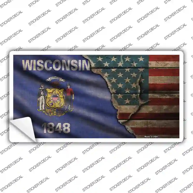 LP-12428s-S Wisconsin & American Flag Novelty Sticker Decal - Small