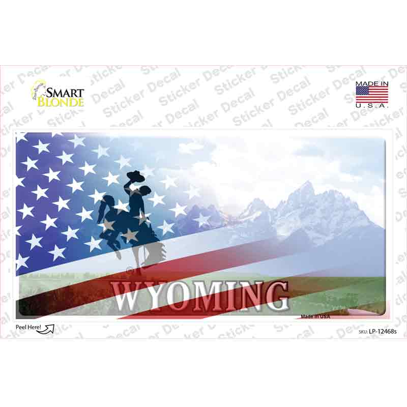 LP-12468s-M Wyoming Cowboy American Flag Novelty Sticker Decal - Medium
