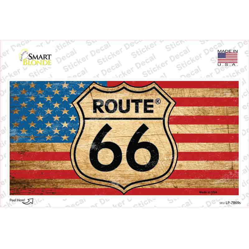 LP-7869s-M Route 66 American Flag Novelty Sticker Decal - Medium