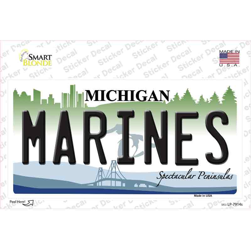 LP-7914s-M Marines Michigan Novelty Sticker Decal - Medium