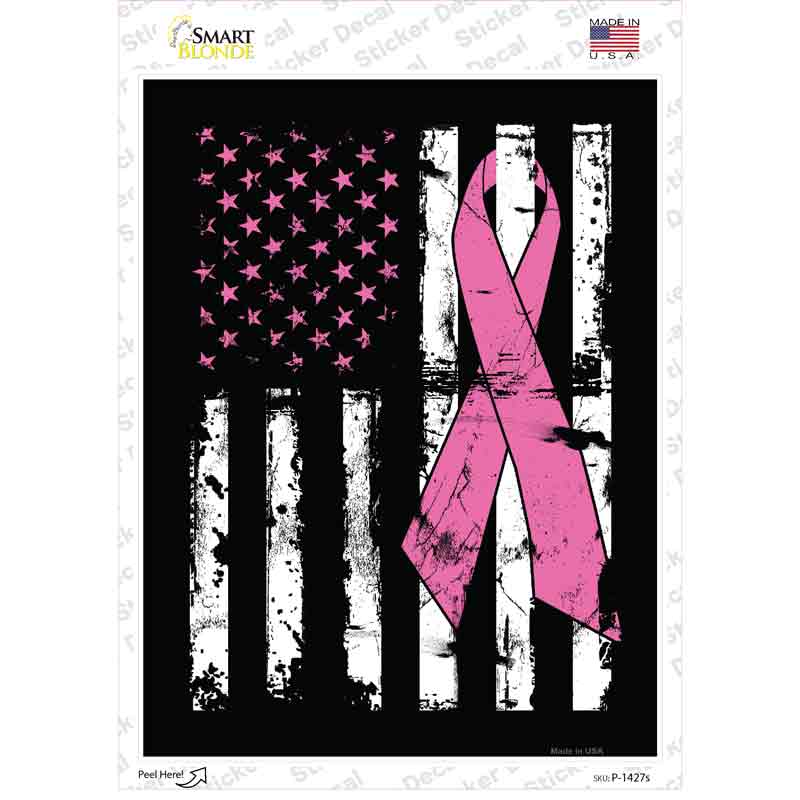 P-1427s-M Vintage American Pink Ribbon Novelty Rectangle Sticker Decal - Medium