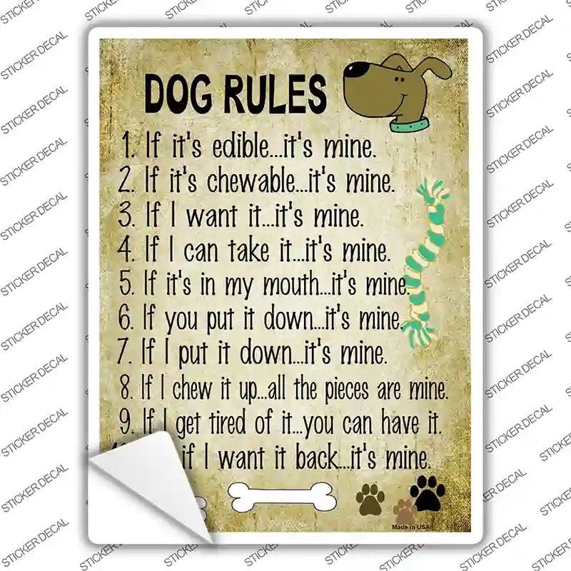 P-1533s-XL Dog Rules Novelty Rectangle Sticker Decal - Extra Large