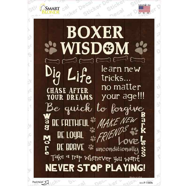 P-1569s-M Boxer Wisdom Novelty Rectangle Sticker Decal - Medium