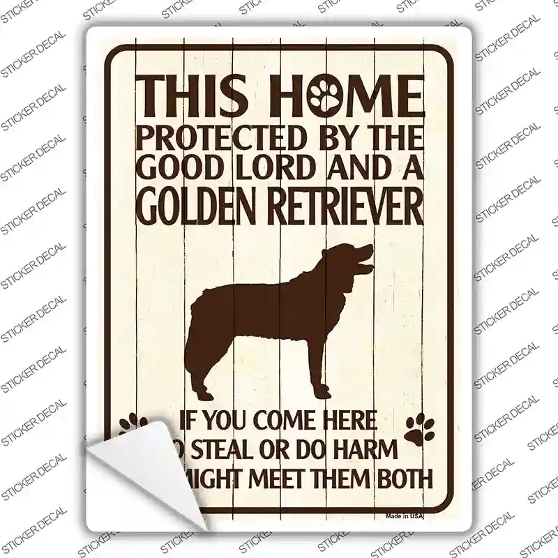 P-1572s-XL Golden Retriever Protected Novelty Rectangle Sticker Decal - Extra Large