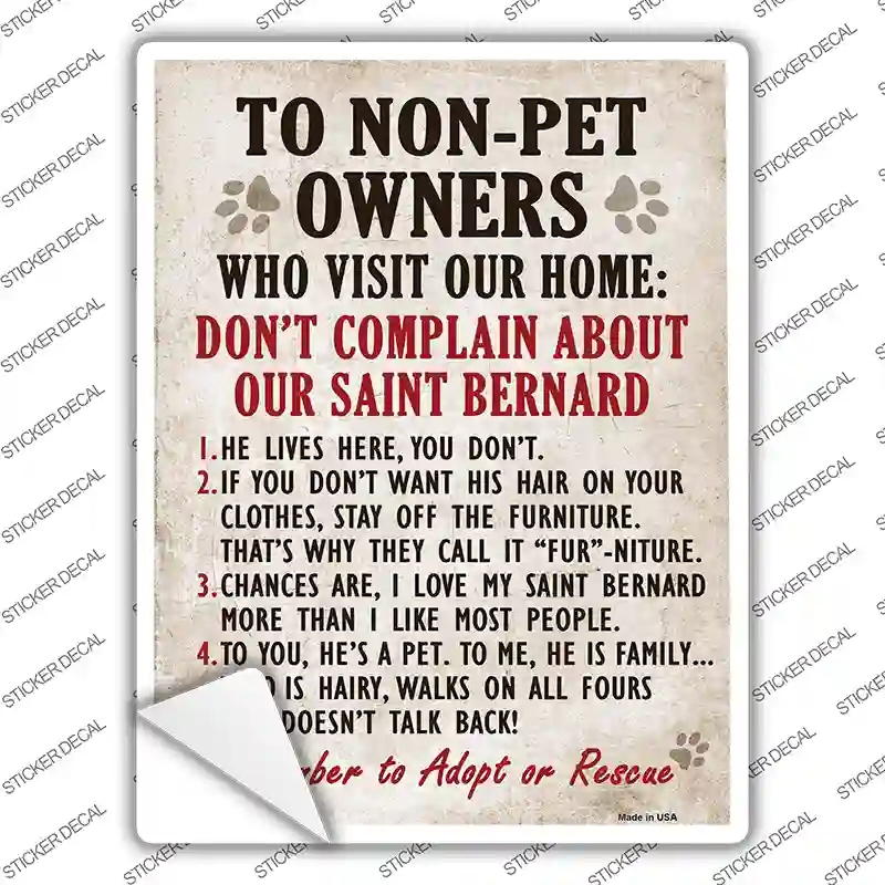 P-1642s-XL Non-Pet Owners Saint Bernard Novelty Rectangle Sticker Decal - Extra Large