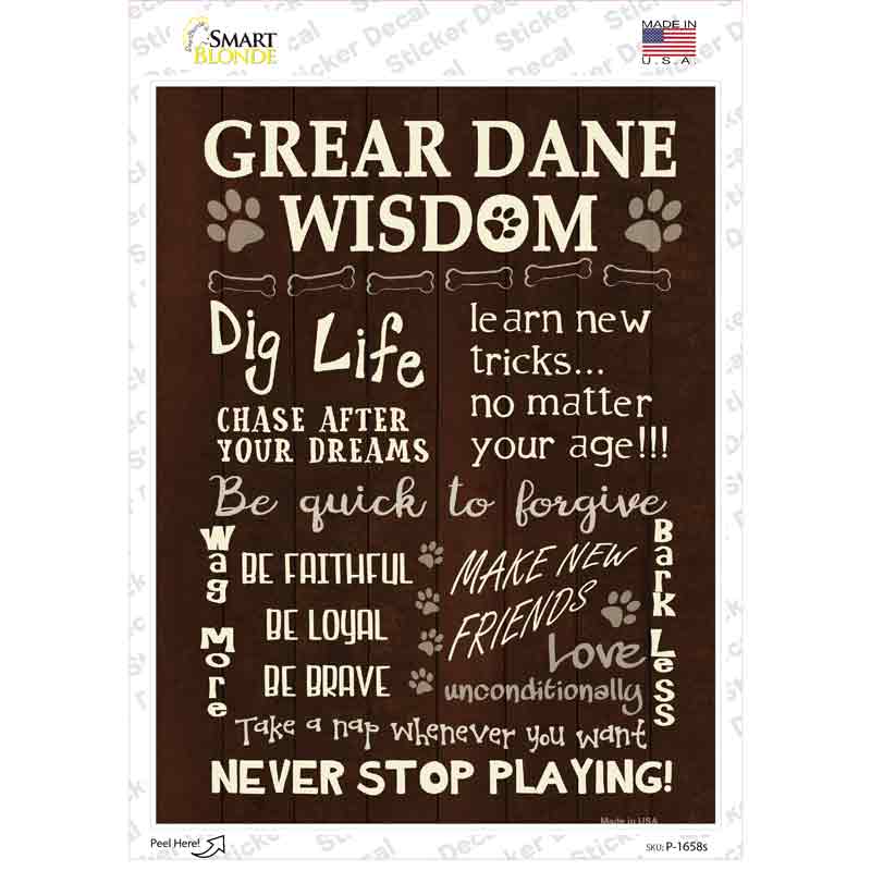 P-1658s-M Great Dane Wisdom Novelty Rectangle Sticker Decal - Medium