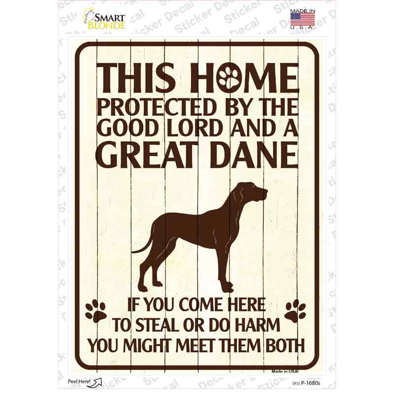 P-1680s-M Protected by A Great Dane Novelty Rectangle Sticker Decal - Medium