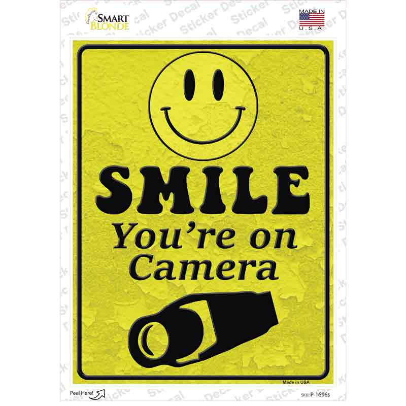 P-1696s-M Smile You Are on Camera Novelty Rectangle Sticker Decal - Medium