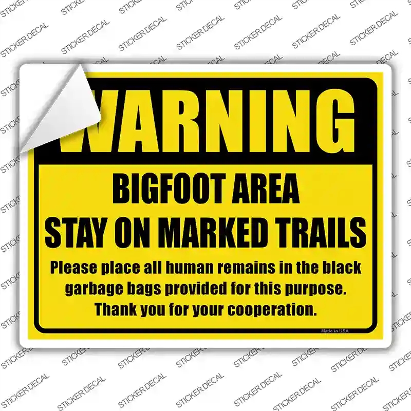 P-1731s-XL Warning Bigfoot Area Novelty Rectangle Sticker Decal - Extra Large