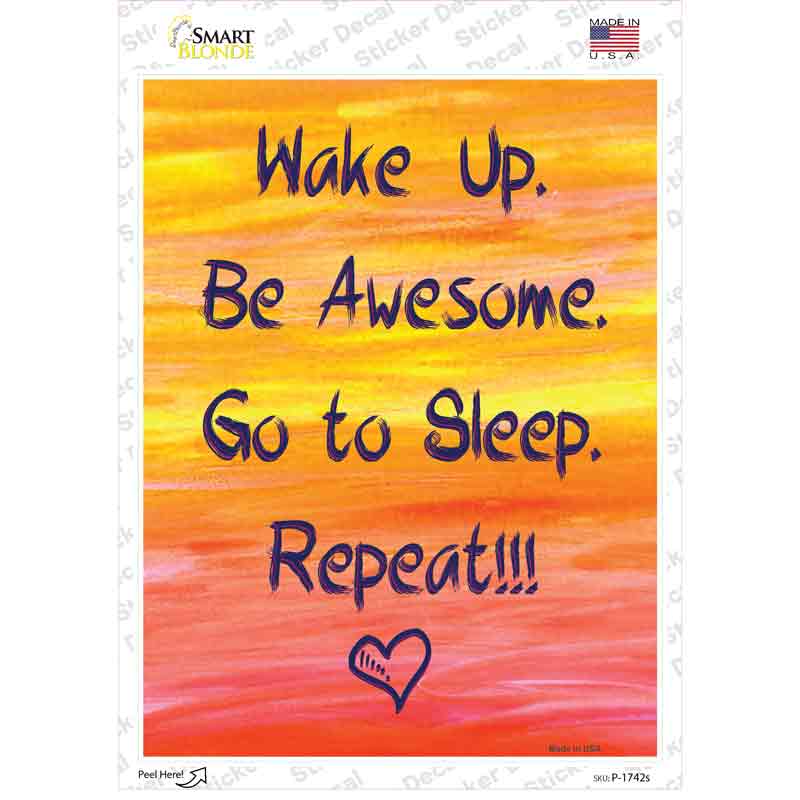 P-1742s-M Wake Up & Repeat Novelty Rectangle Sticker Decal - Medium