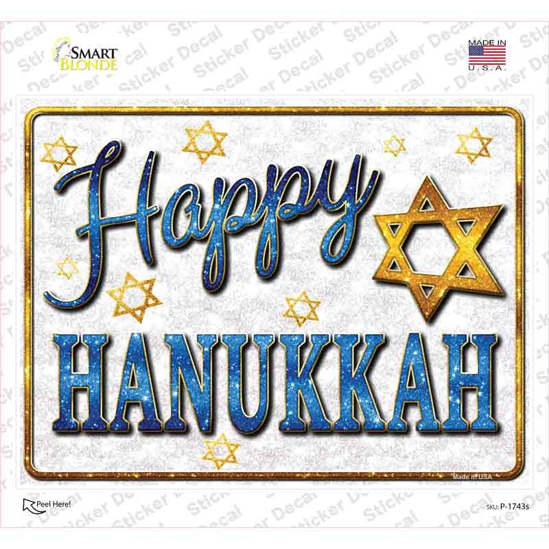 P-1743s-M Happy Hanukkah Novelty Rectangle Sticker Decal - Medium