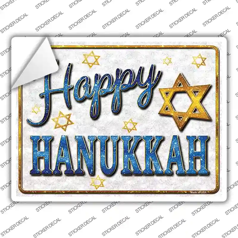 P-1743s-S Happy Hanukkah Novelty Rectangle Sticker Decal - Small