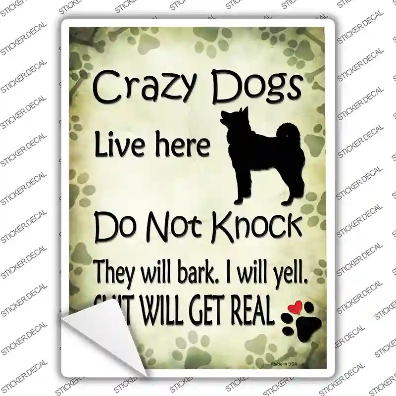 P-1761s-S Crazy Dog Will Bark Novelty Rectangle Sticker Decal - Small