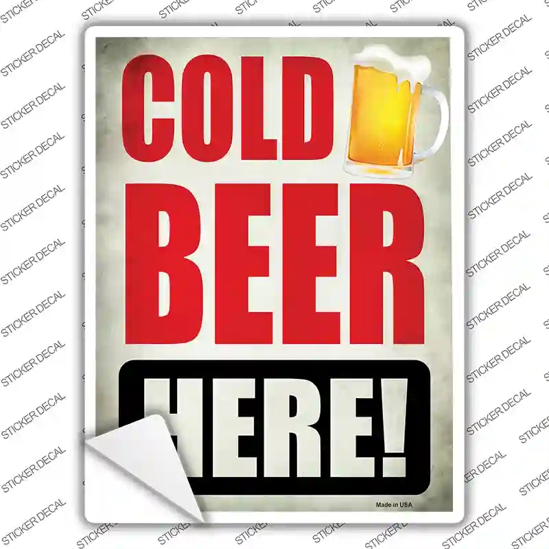 P-1762s-S Cold Beer Here Novelty Rectangle Sticker Decal - Small
