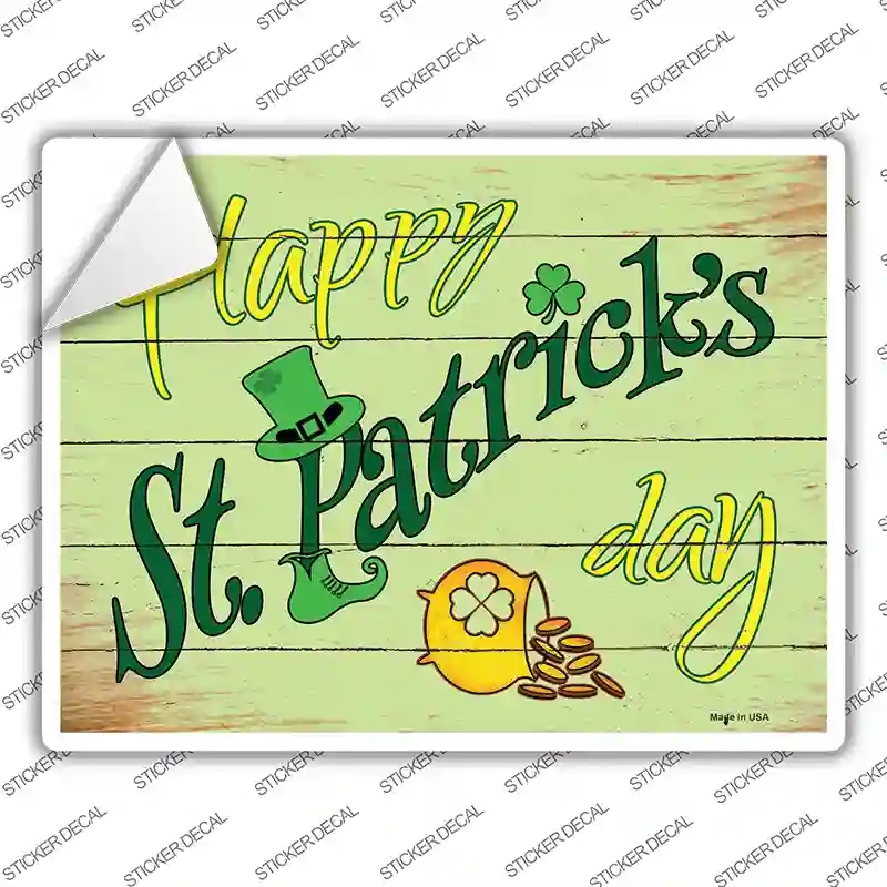 P-1767s-L Happy St Patricks Day Novelty Rectangle Sticker Decal - Large