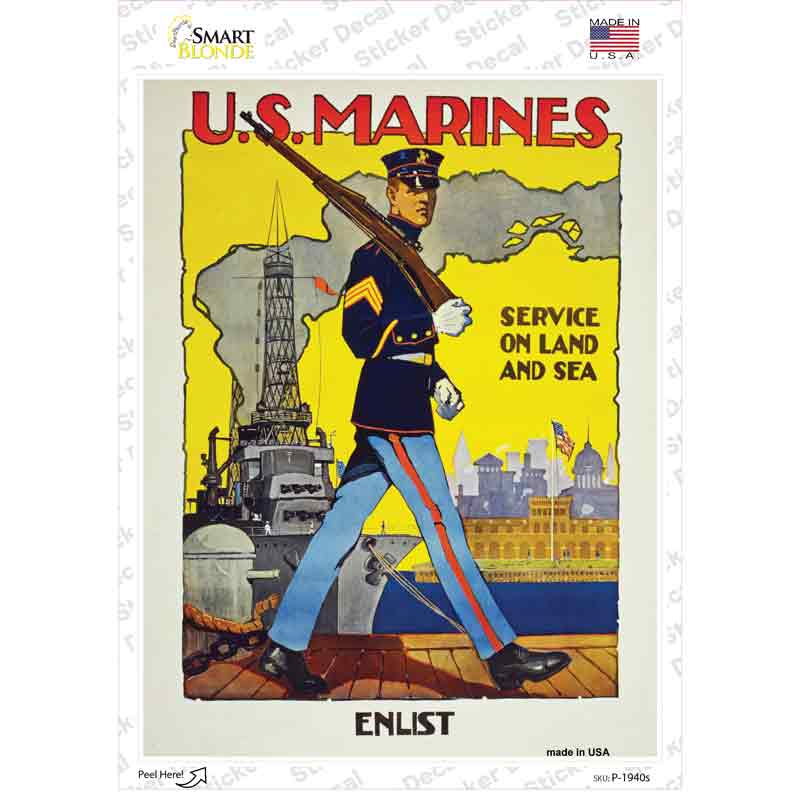 P-1940s-M US Marines Vintage Poster Novelty Rectangle Sticker Decal - Medium