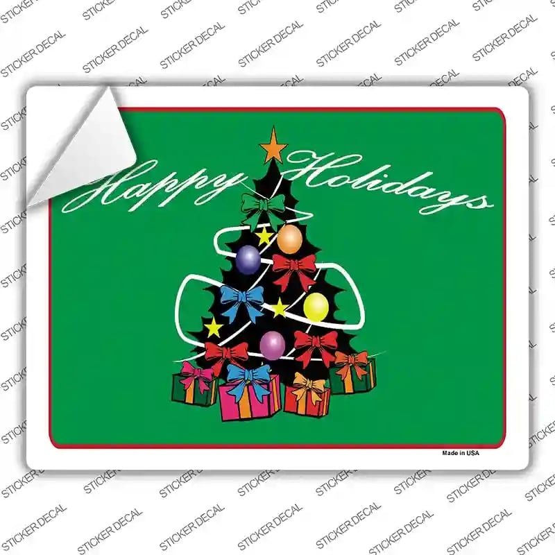 P-203s-XL Happy Holidays Tree Novelty Rectangle Sticker Decal - Extra Large