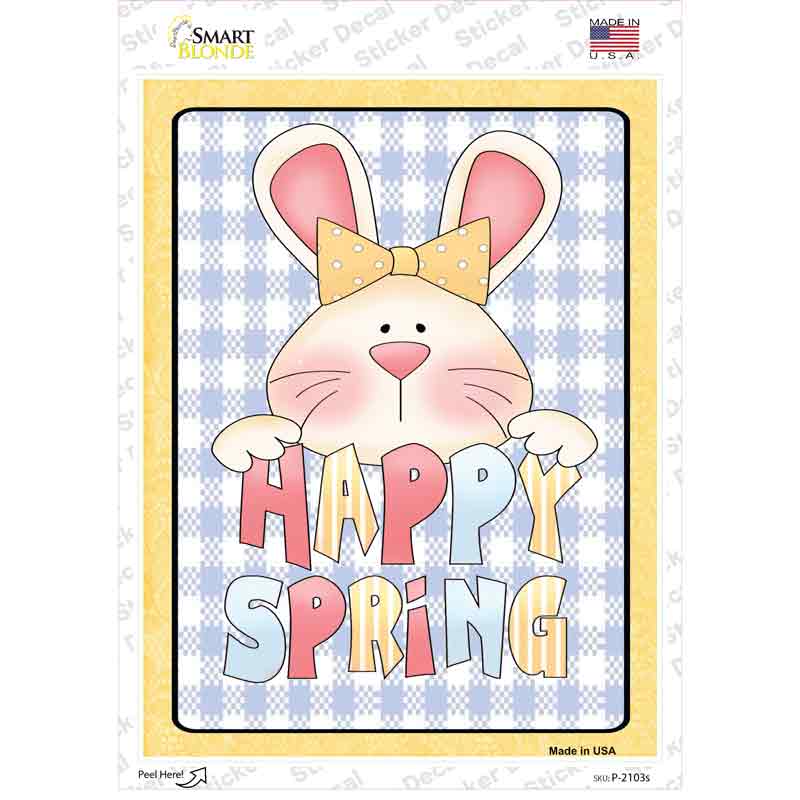 P-2103s-M Happy Spring Blue Plaid Novelty Rectangle Sticker Decal - Medium