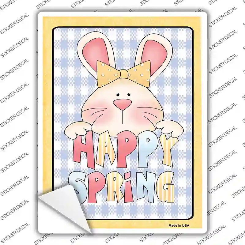 P-2103s-S Happy Spring Blue Plaid Novelty Rectangle Sticker Decal - Small
