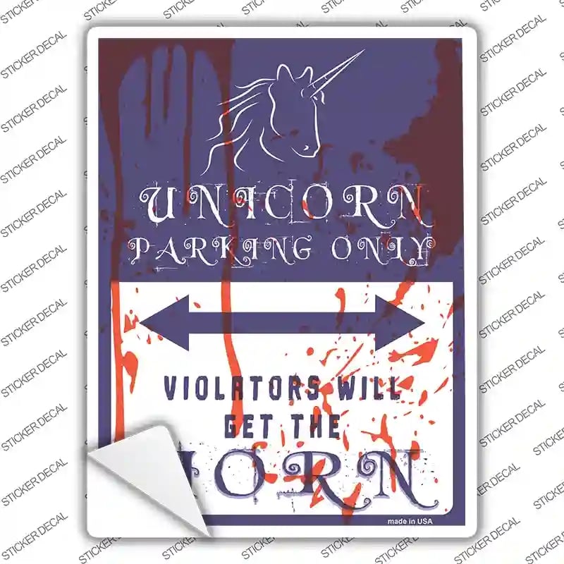 P-2303s-XL Unicorn Parking Blue Novelty Rectangle Sticker Decal - Extra Large