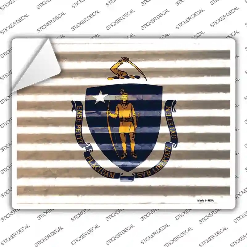 P-2335s-L Massachusetts Flag Novelty Rectangle Sticker Decal - Large