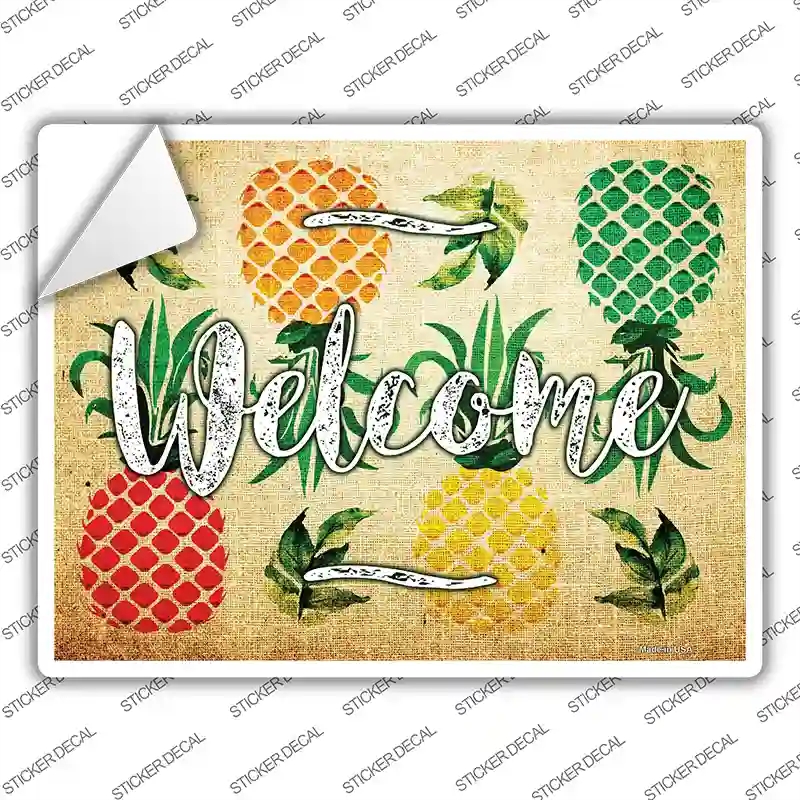 P-2366s-L Welcome Pineapples Novelty Rectangle Sticker Decal - Large