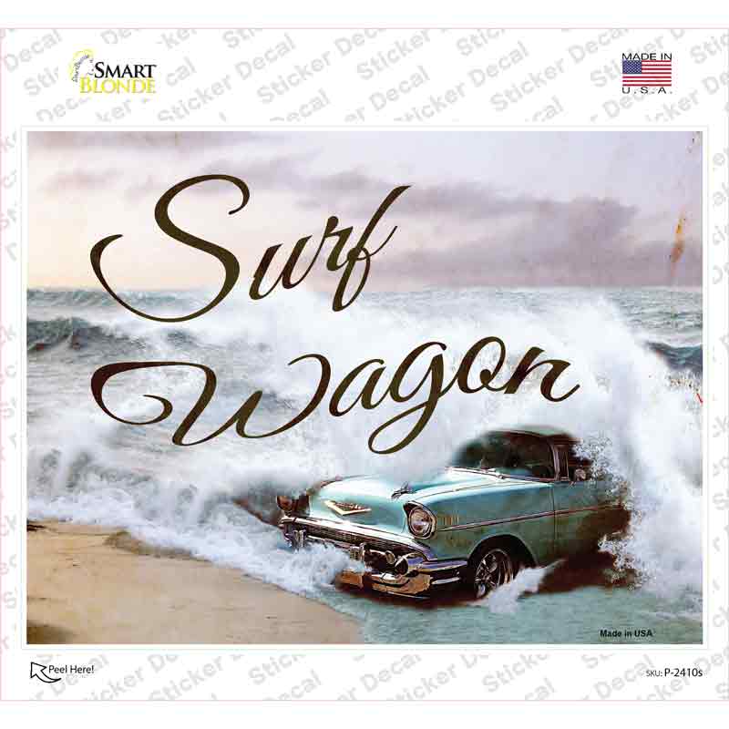 P-2410s-M Surf Wagon Vintage Novelty Rectangle Sticker Decal - Medium