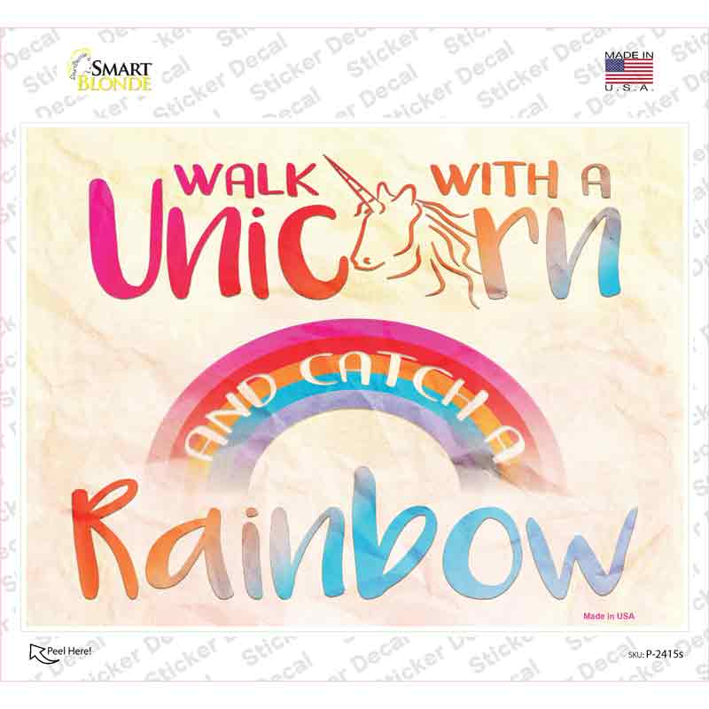 P-2415s-M Walk with A Unicorn Novelty Rectangle Sticker Decal - Medium