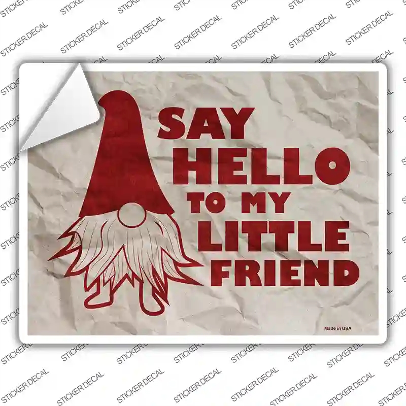 P-2493s-L Say Hello Gnome Novelty Rectangle Sticker Decal - Large