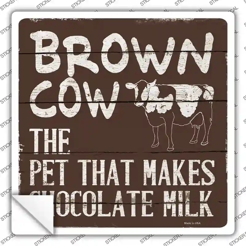 SQ-319s-L Brown Cow Milk Novelty Square Sticker Decal - Large