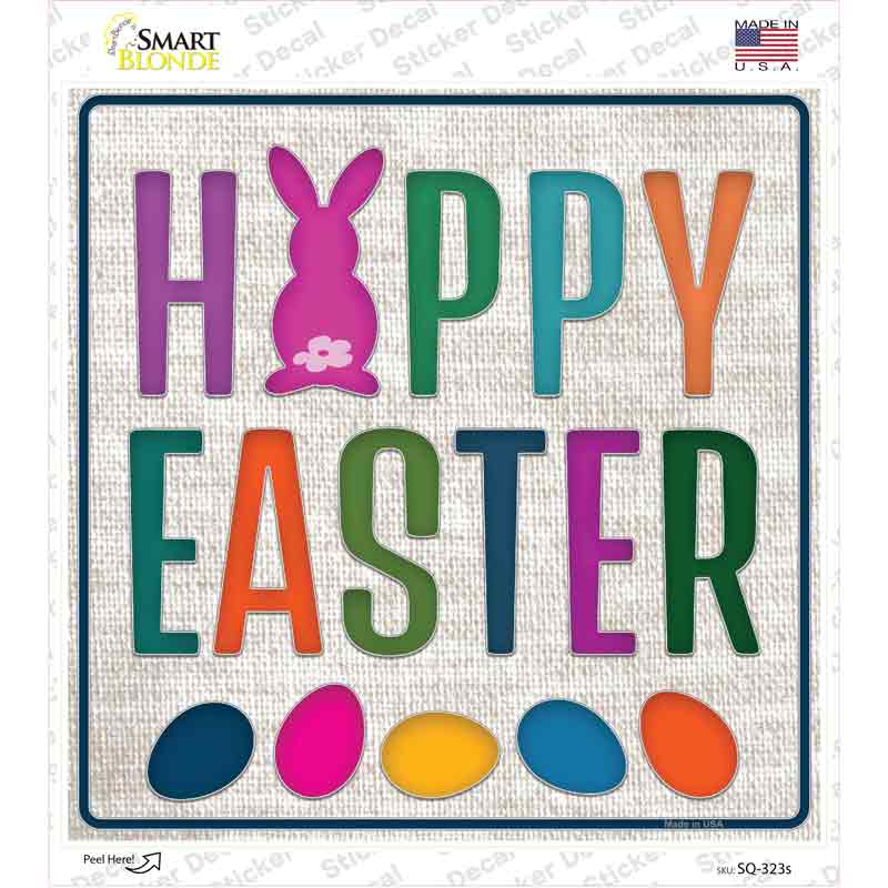 SQ-323s-M Happy Easter with Eggs Novelty Square Sticker Decal - Medium